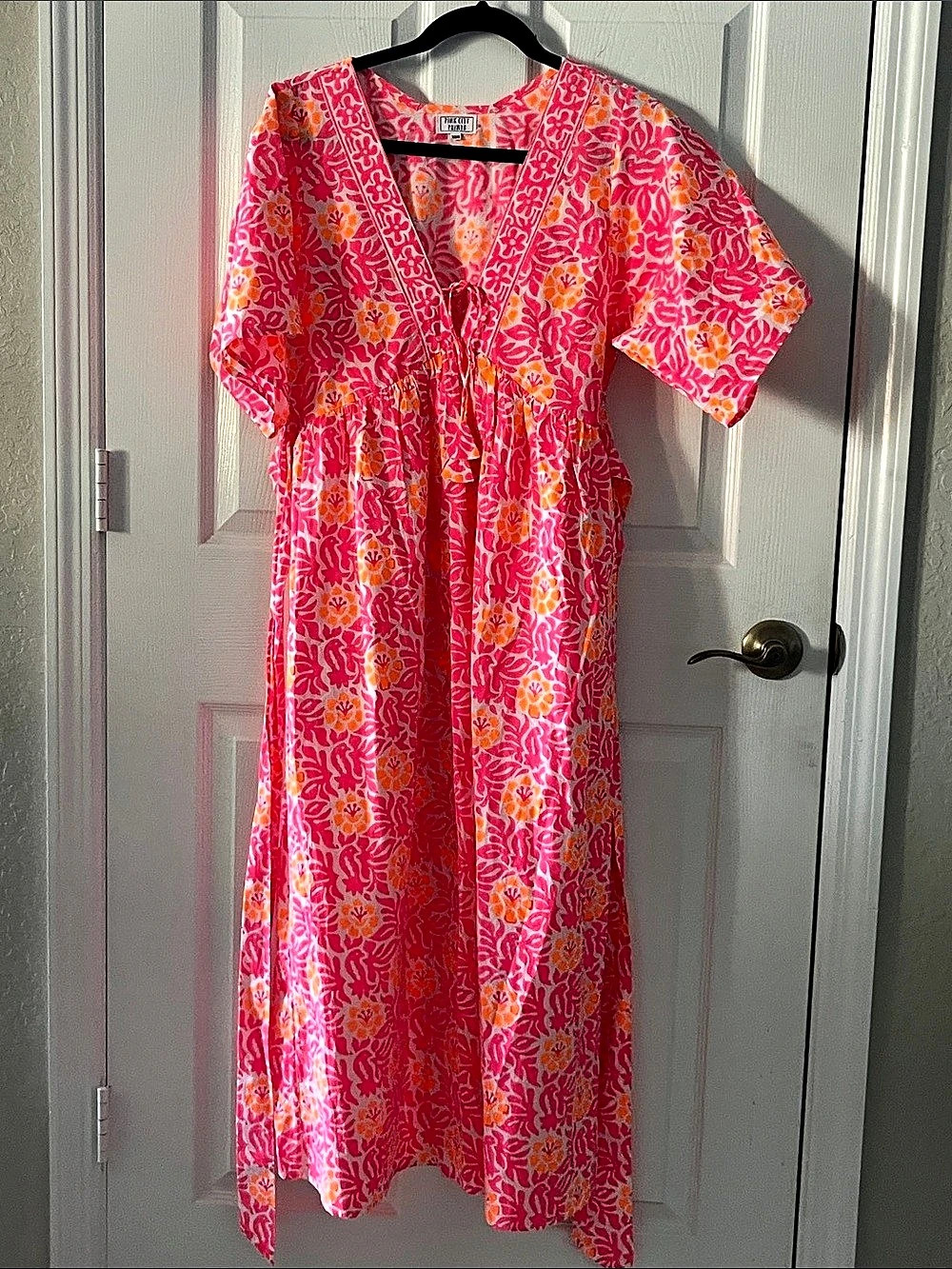 Pink City Prints Floral Cotton Maxi Dress Pink & Orange Size XS